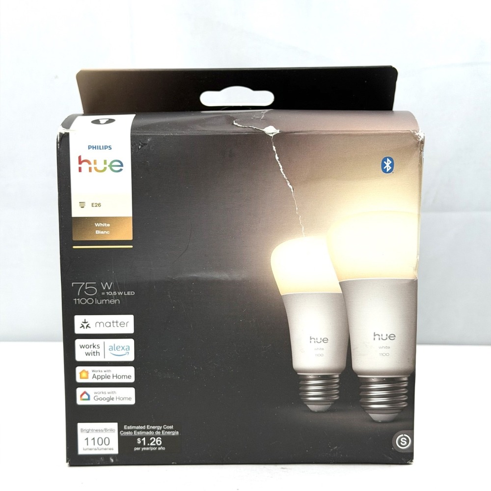 Philips Hue A19 Smart LED Bulbs Warm White 2700K 1100 Lumens E26 2-Pack (591230)
